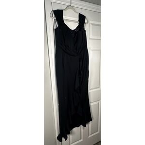 City Chic Black Size‎ 14 Fitted Dress W/ Waist Side Ruffle & High Low Hem